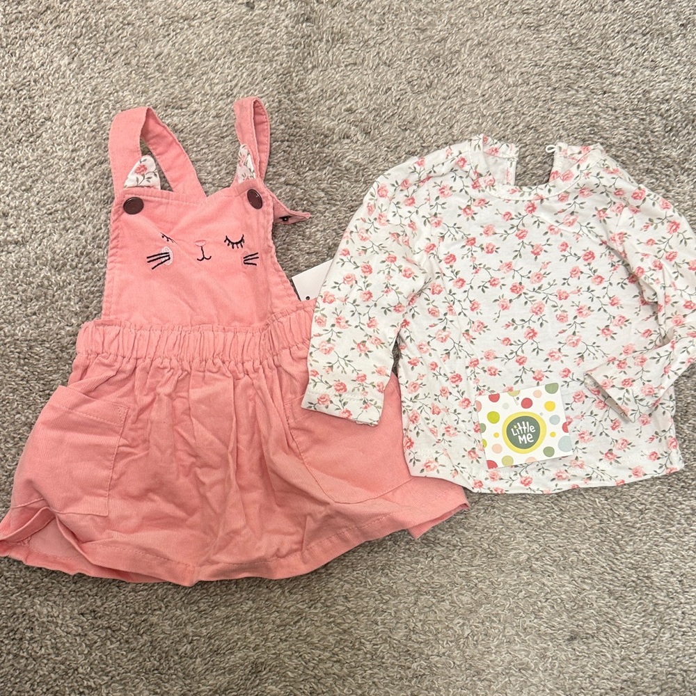 Little Me Pink Overalls and Floral Top Set
